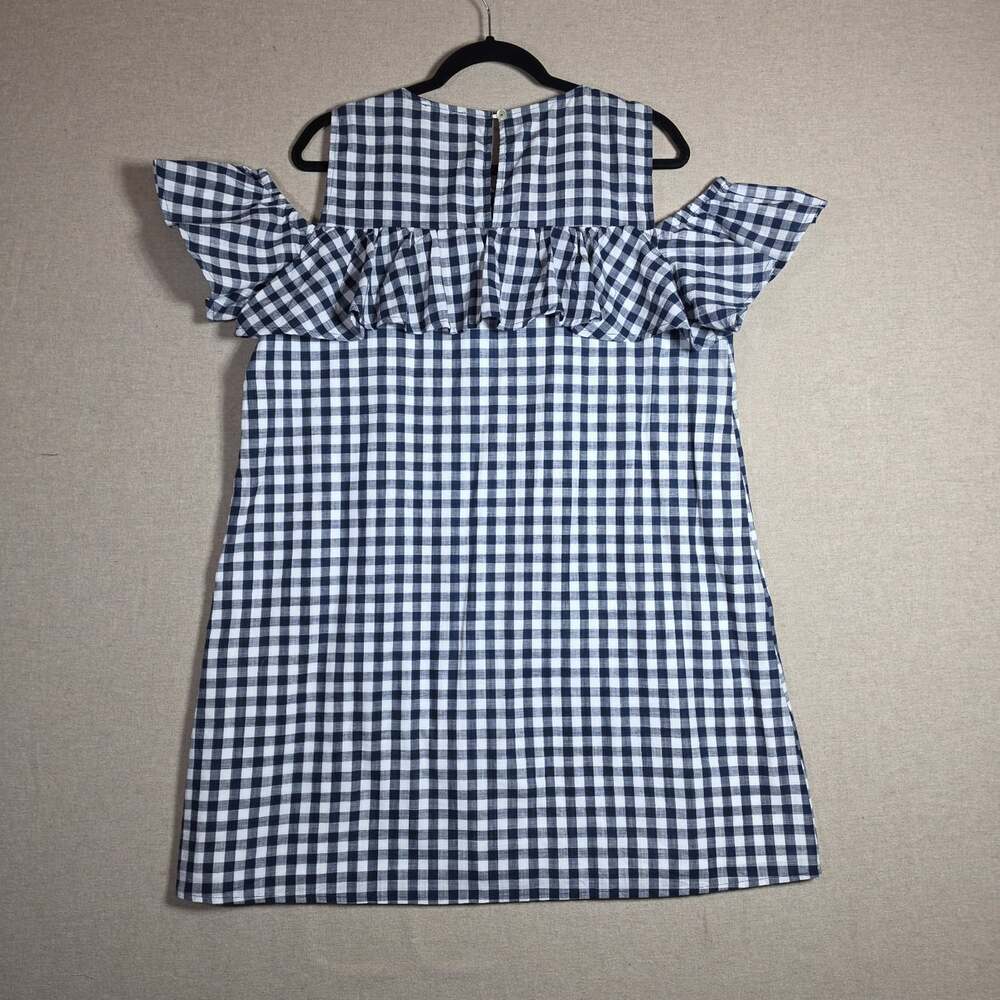 Fantastic Fawn Cold Shoulder Ruffle Mini Dress Womens Size XL Blue Gingham Lined - Picture 8 of 9